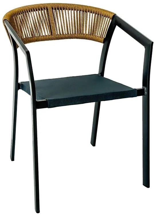 WOODWELL Ε6717,1PARMA Πολυθρόνα Βεράντας-Κήπου ALU Ανθρακί Rope Wicker Φυσικό Textilene Ανθρακί Στοιβαζόμενη 55x58x78cm Ε6717,1
