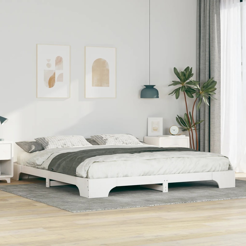 vidaXL Κρεβάτι δαπέδου Λευκό 180 x 220 εκ. Μασίφ ξύλο πεύκου