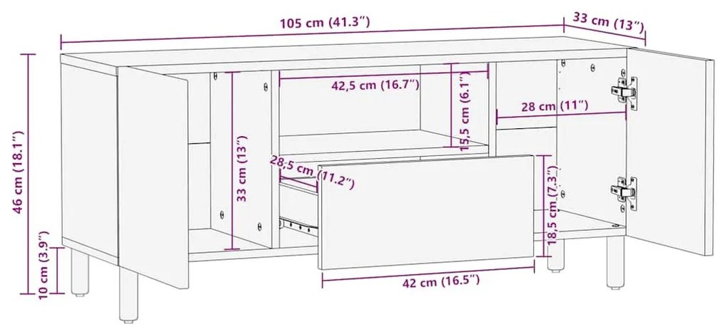 Ντουλάπι τηλεόρασης καφέ 105x33x46 cm από μασίφ ξύλο Mango - Καφέ