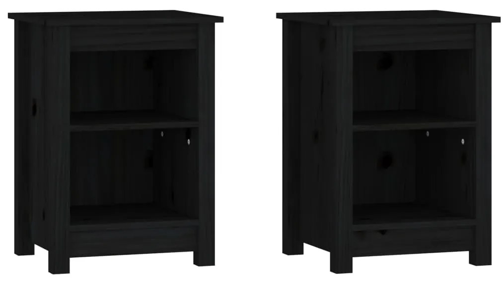 vidaXL Κομοδίνα 2 τεμ. Μαύρα 40x35x55 εκ. από Μασίφ Ξύλο Πεύκου