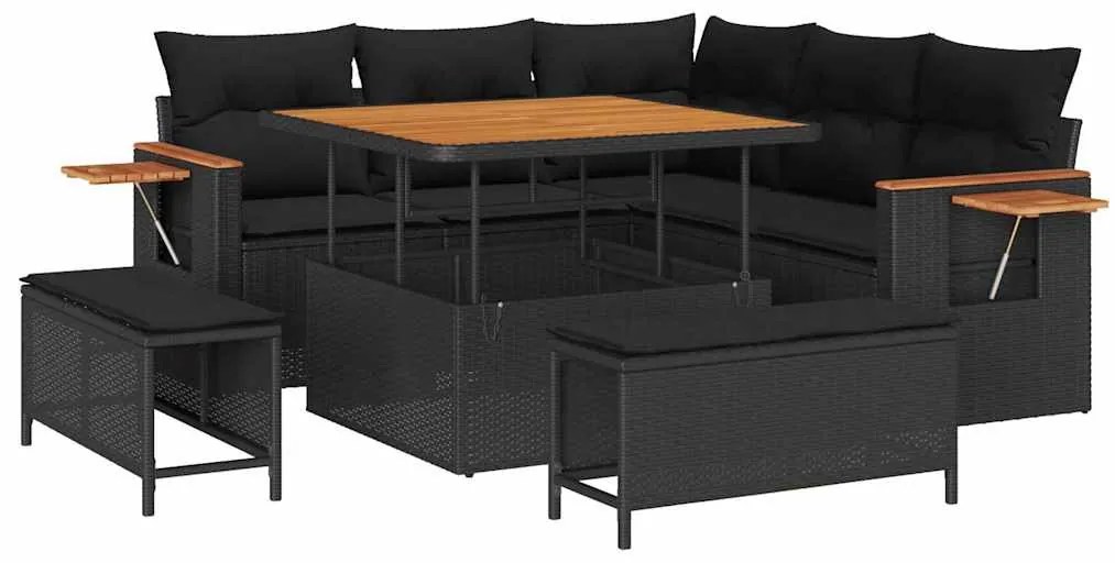 vidaXL Σετ Καναπέ Κήπου με μαξιλάρι 8 pcs Μαύρο 100 x 100 x 71 cm
