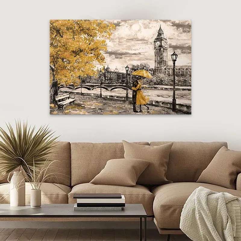 Πίνακας σε καμβά &quot;Big Ben And Yellow Leaves&quot; Megapap ψηφιακής εκτύπωσης 75x50x3εκ.