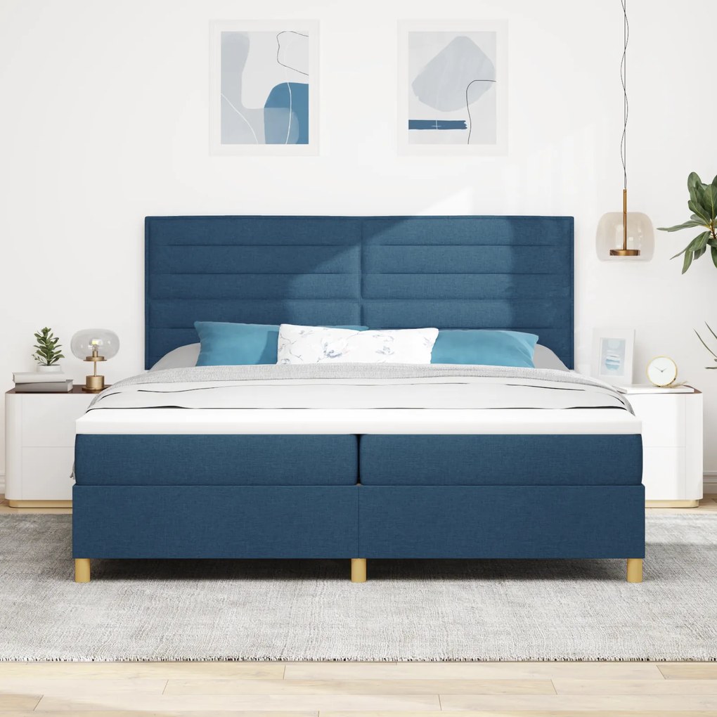 vidaXL Κρεβάτι Box Spring με Στρώμα & LED Μπλε 200x200 cm Υφάσματος