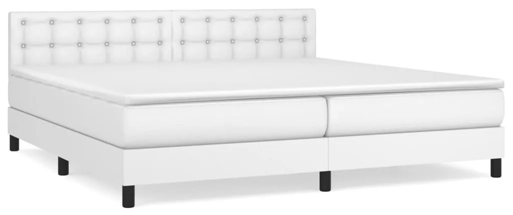 vidaXL Κρεβάτι Boxspring με Στρώμα Λευκό 200x200 εκ. Συνθετικό Δέρμα