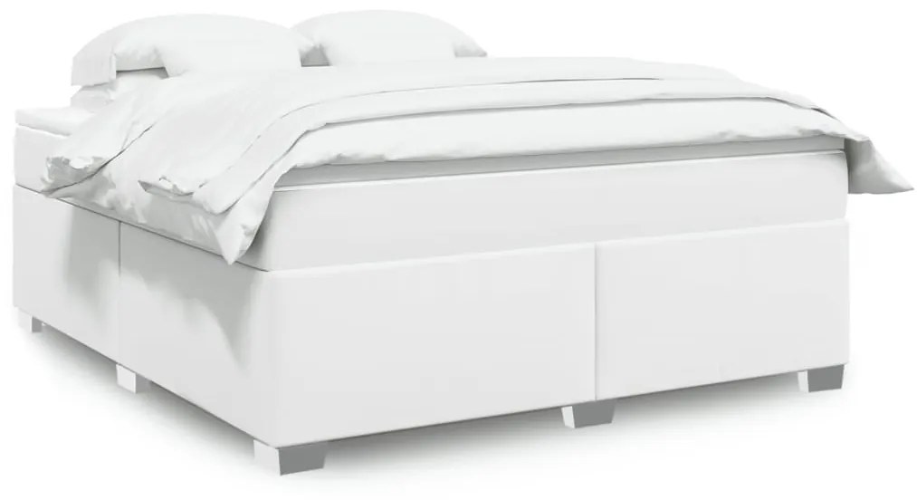 vidaXL Κρεβάτι Boxspring με Στρώμα Λευκό 180x200 εκ. Συνθετικό Δέρμα