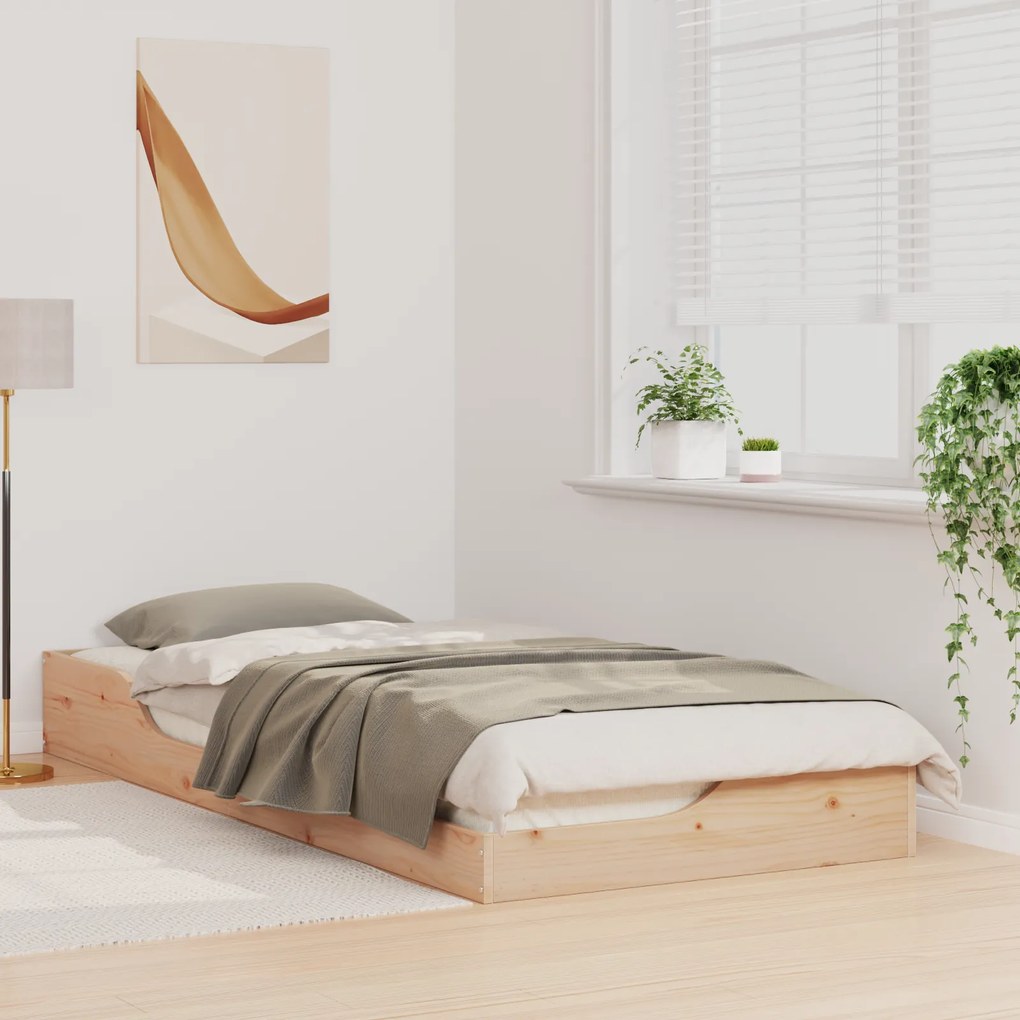 vidaXL Κρεβάτι δαπέδου Καφέ 90 x 210 cm Μασίφ ξύλο πεύκου