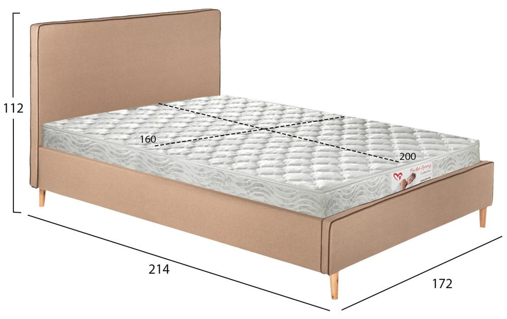 ΚΡΕΒΑΤΙ ΜΕ ΣΤΡΩΜΑ INDRA HM21280.02 ΜΠΕΖ ΥΦΑΣΜΑ--ΓΙΑ 160x200εκ