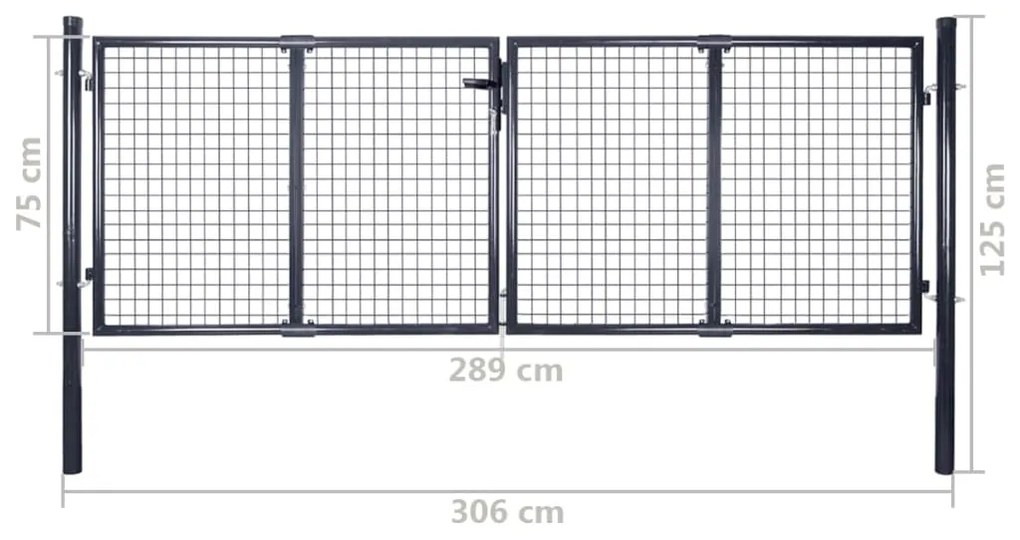 Πόρτα Περίφραξης με Πλέγμα Γκρι 289 x 75 εκ. Γαλβαν. Χάλυβας - Γκρι