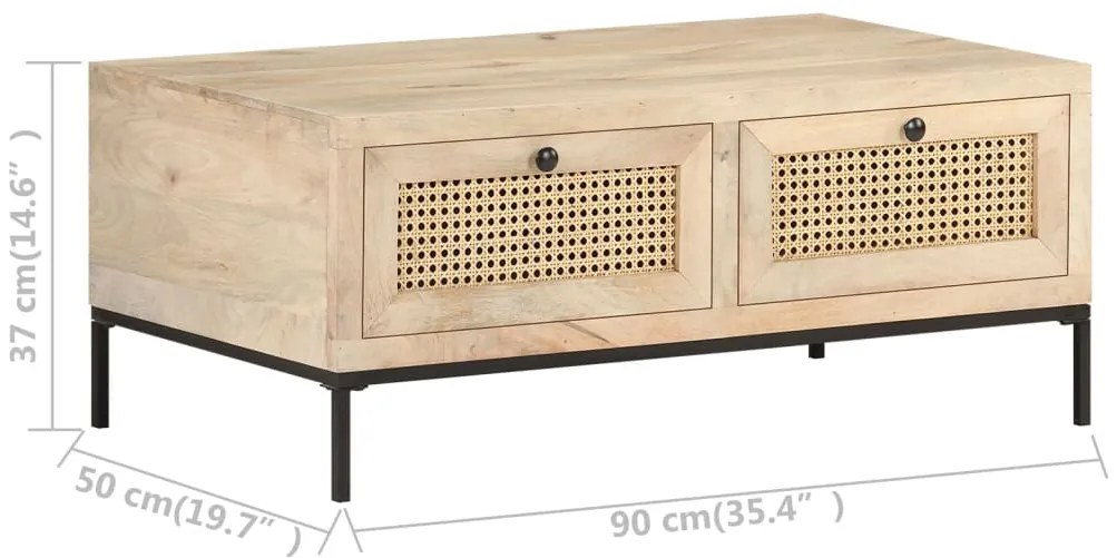 vidaXL Τραπεζάκι Σαλονιού 90x50x37 εκ. Μασίφ Ξύλο Μάνγκο/Φυσικό Καλάμι