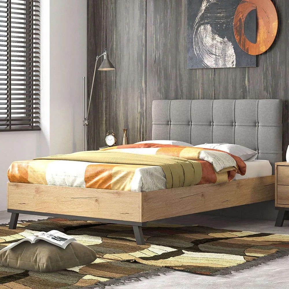 Κρεβάτι Nο77 150x200x111cm Light Grey-Honey Double