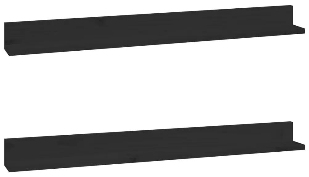 Ράφια Τοίχου 2 τεμ. Μαύρα 110x11x9 εκ. από Μασίφ Ξύλο Πεύκου - Μαύρο