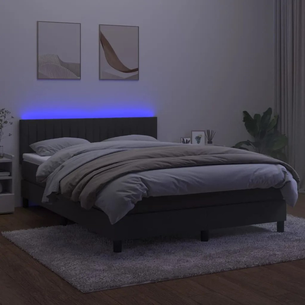 Κρεβάτι Boxspring με Στρώμα &amp; LED Σκ. Γκρι 140x190εκ. Βελούδινο - Γκρι