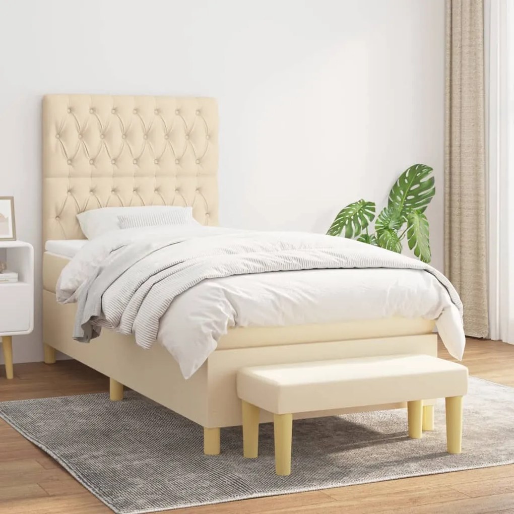 Κρεβάτι Boxspring με Στρώμα Κρεμ 90x200 εκ.Υφασμάτινο