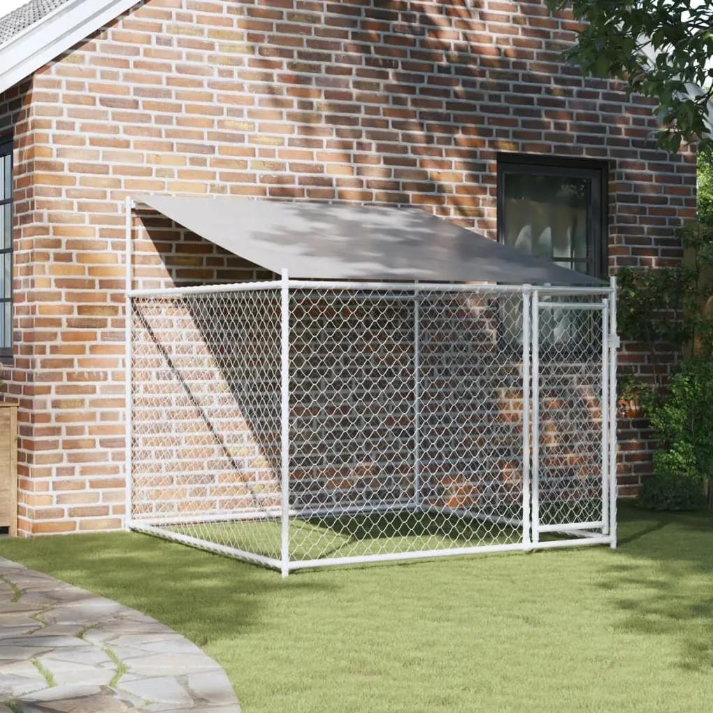 Κλουβί Σκύλου με Οροφή και Πόρτες Γκρι 2x2x2 μ. Γαλβ. Χάλυβας - Γκρι