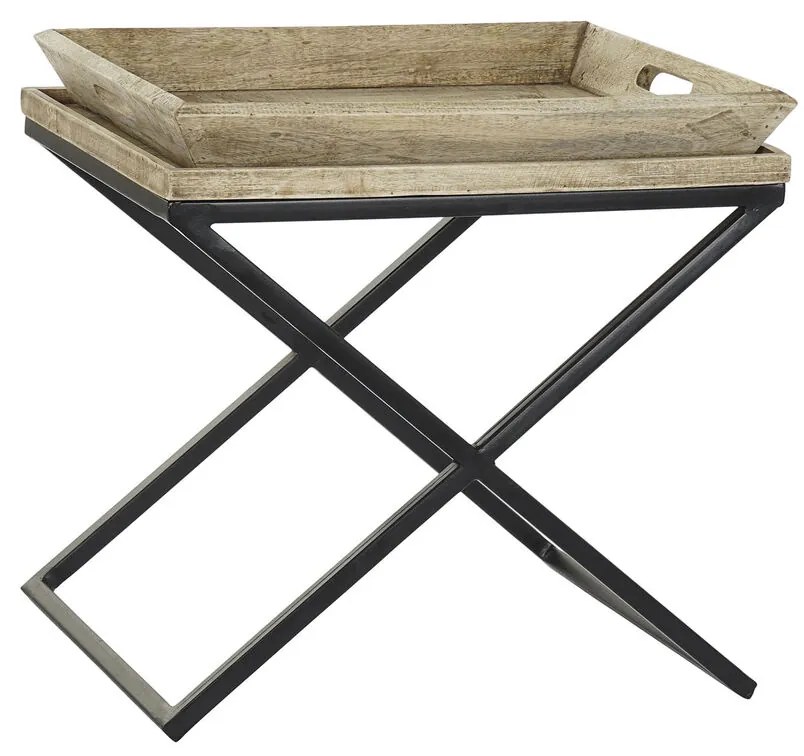 Βοηθητικό Τραπέζι DKD Home Decor Μαύρο Φυσικό Μέταλλο Ξύλο από Μάνγκο 55 x 45 x 53 cm