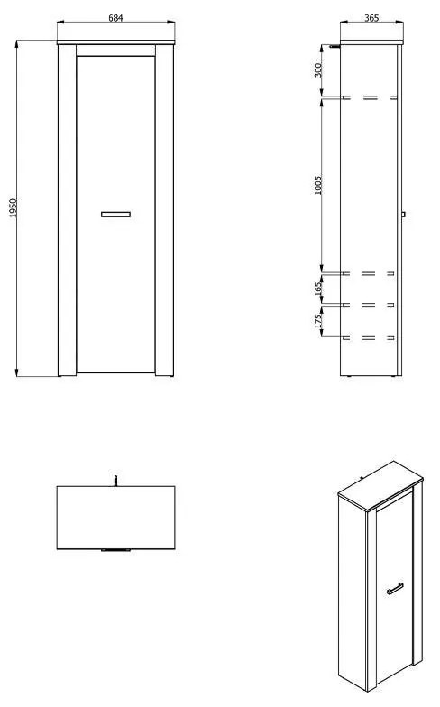 Έπιπλο Χολ Kent P1 Λευκός Δρύς - Γκρί Δρύς 68,5x36,5x195 εκ.