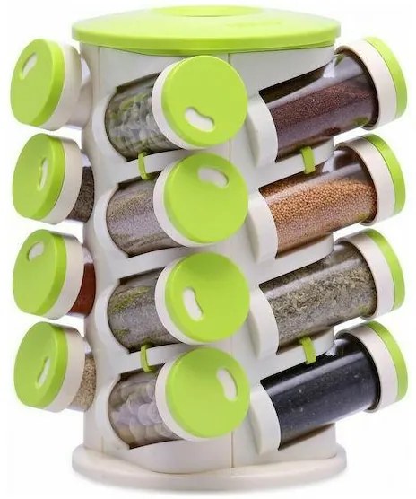 Trueware Spice Rack Θήκες Μπαχαρικών Πλαστικές σε Περιστρεφόμενη Βάση Πράσινη 16τμχ