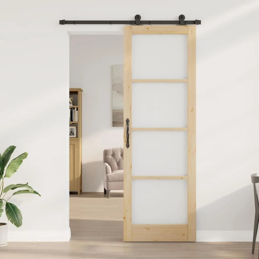 vidaXL Συρόμενη Πόρτα Χειροκίνητος Καφέ 78 x 232 cm Ξύλο και μέταλλο