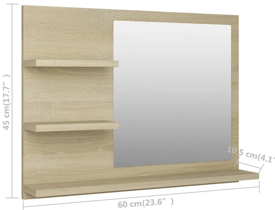 vidaXL Καθρέφτης Μπάνιου Sonoma Δρυς 60 x 10,5 x 45 εκ. Επεξ. Ξύλο