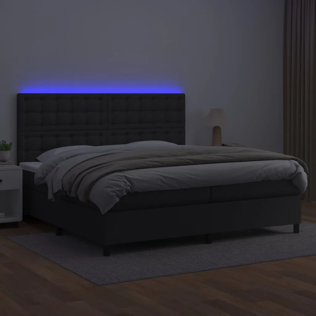 vidaXL Κρεβάτι Boxspring με Στρώμα & LED Μαύρο 200x200 εκ. Συνθ. Δέρμα