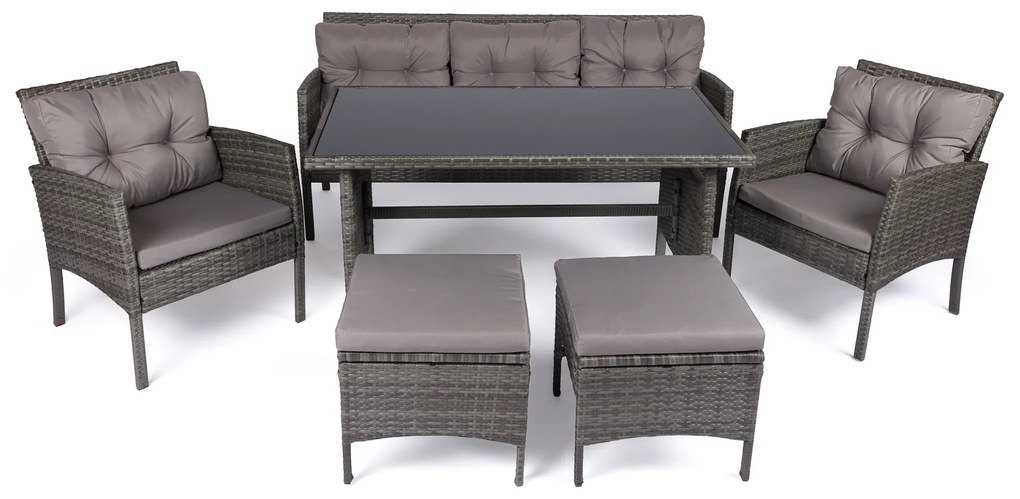 Σαλόνι κήπου "Dros" σετ 6τμχ μέταλλο-rattan σε χρώμα ανθρακί