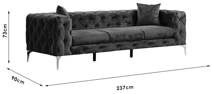 Καναπές 3θέσιος PWF-0579 τύπου Chesterfield βελούδο μπλε 237x90x73εκ 237x90x73 εκ.