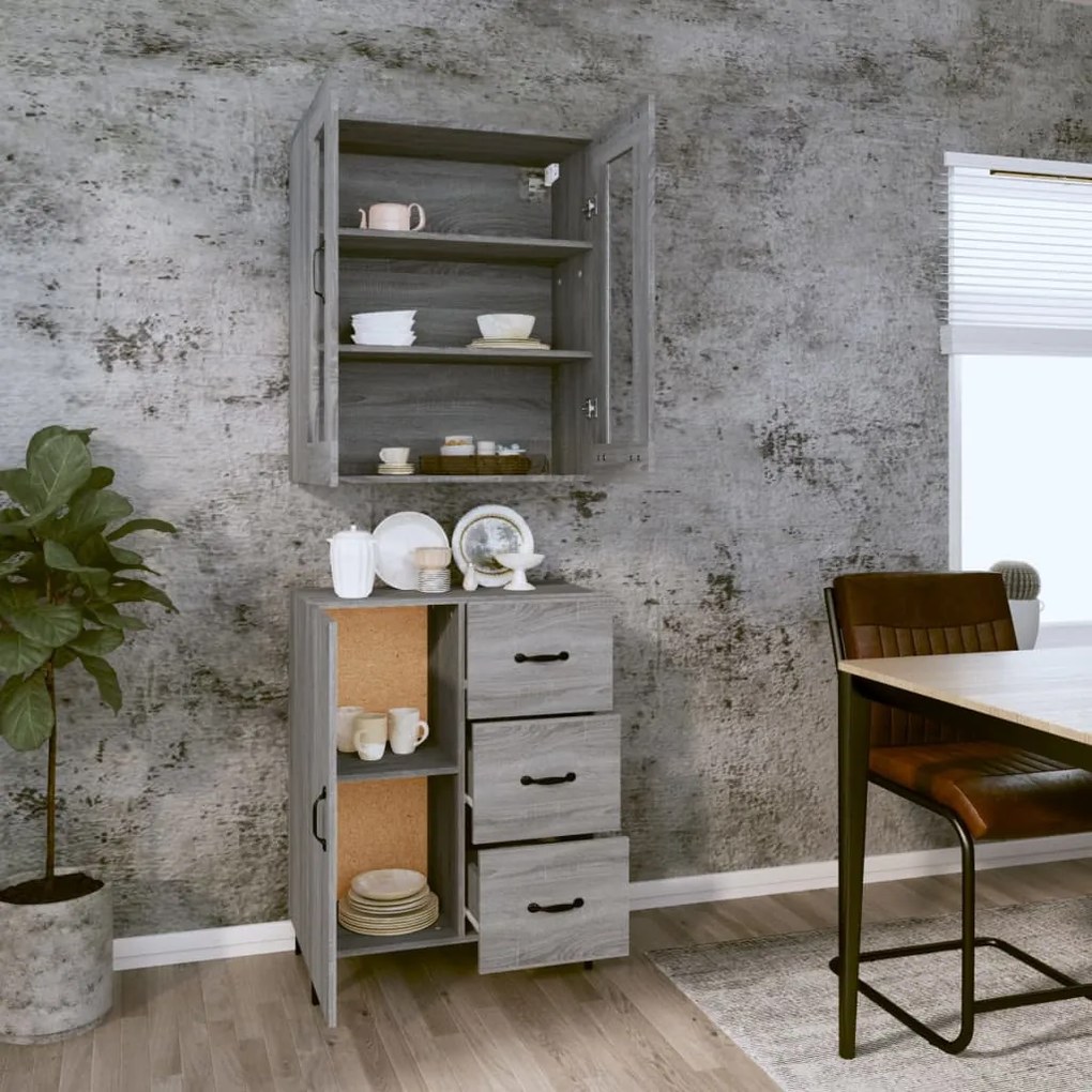 vidaXL Ντουλάπι Γκρι Sonoma 69,5 x 34 x 180 εκ. Επεξεργασμένο Ξύλο