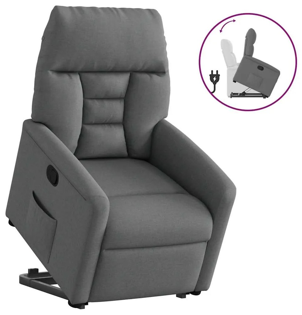 Πολυθρόνα Ανακλινόμενη με Ανύψωση Σκούρο Γκρι Υφασμάτινη