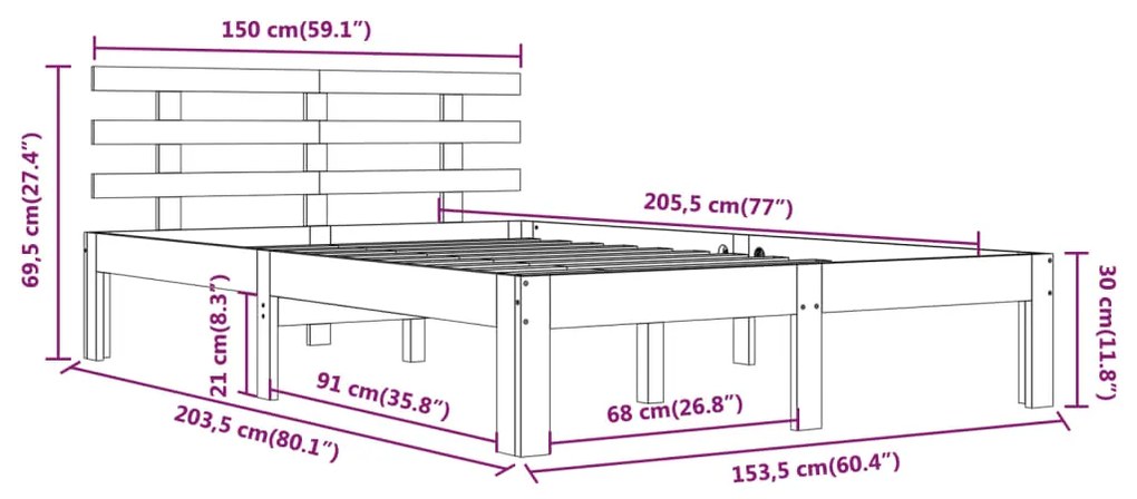 Πλαίσιο Κρεβατιού 150 x 200 εκ. Μασίφ Ξύλο King Size - Καφέ