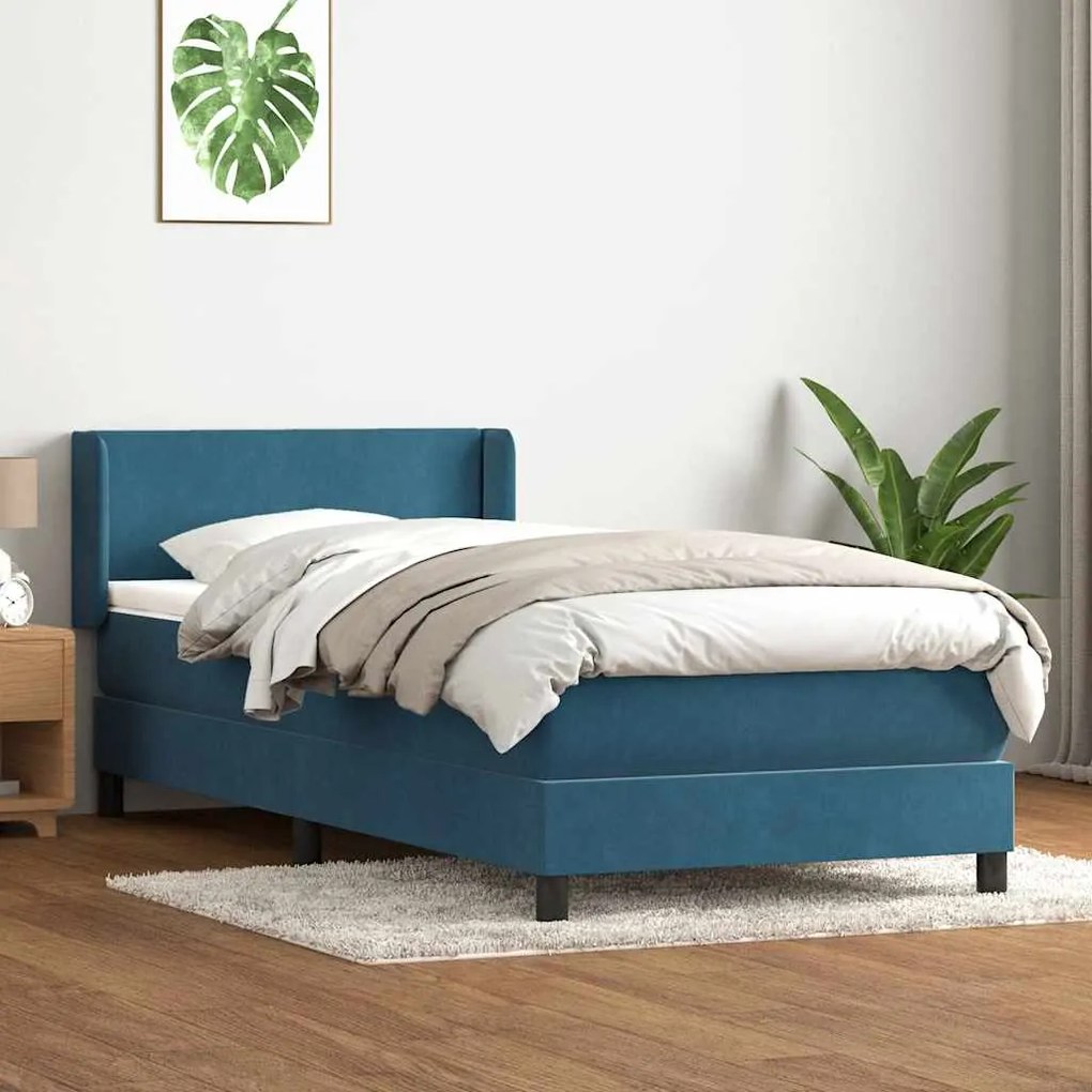 vidaXL Κρεβάτι Boxspring με Στρώμα Σκούρο Μπλε 100x210 εκ. Βελούδινο