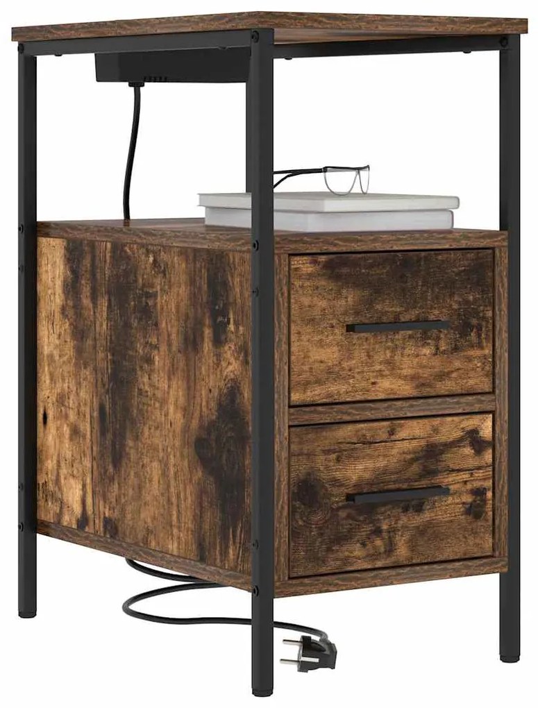 vidaXL Κομοδίνο 2 pcs Καπνιστό Δρύς 30 x 48 x 61 εκ Επεξεργασμένο ξύλο