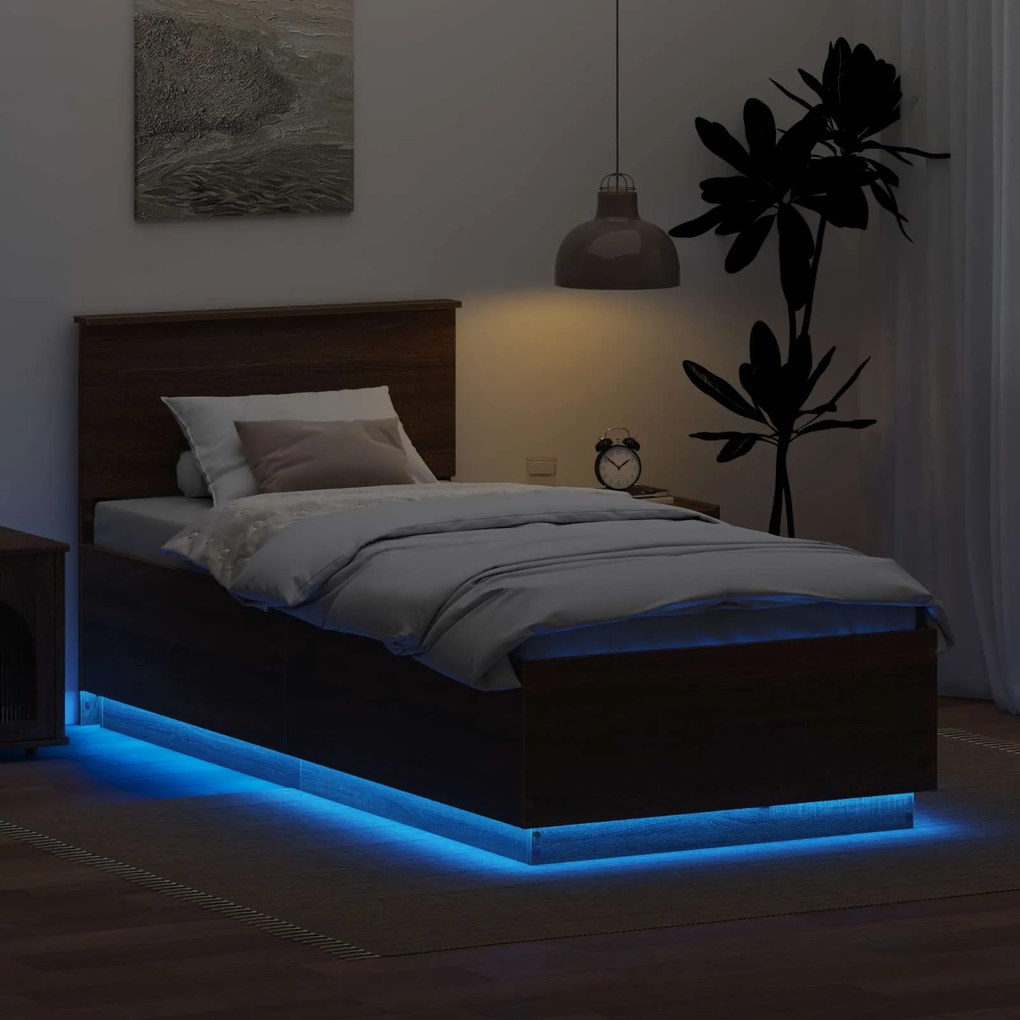 vidaXL Σκελετός Κρεβατιού Καφέ δρυς 90 x 200 cm Επεξεργασμένο ξύλο