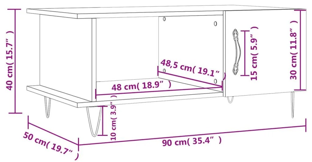 Τραπεζάκι Σαλονιού Καφέ Δρυς 90x50x40 εκ. Επεξεργασμένο Ξύλο - Καφέ