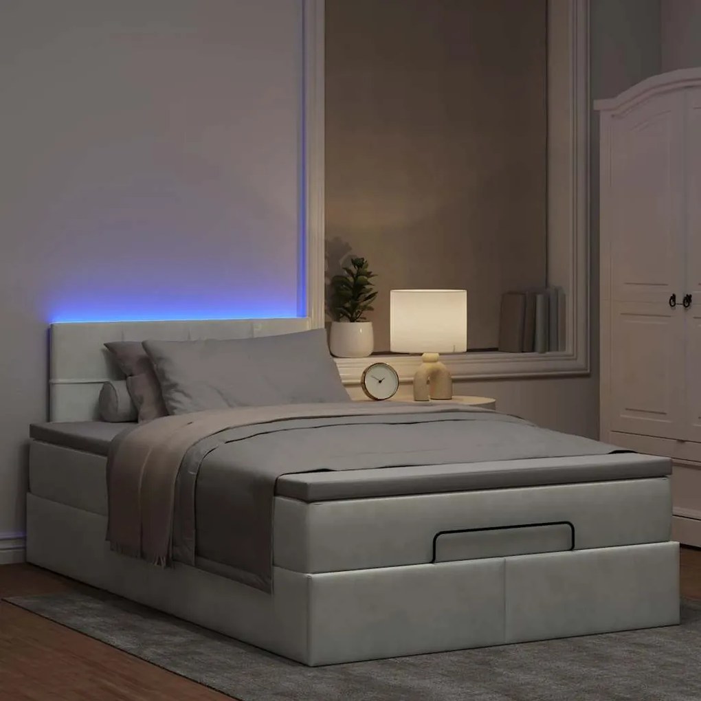 vidaXL Οθωμανικό κρεβάτι με στρώμα&LEDs Ανοιχτό γκρι 120x190cm Βελούδο