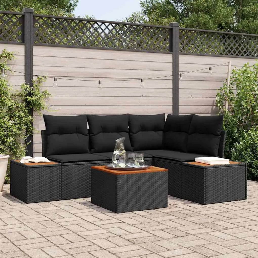 vidaXL Σετ Κήπου 5 Τεμαχίων με Μαξιλάρια σε Μαύρο Poly Rattan και Acacia