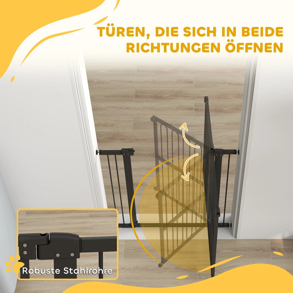 PawHut Πύλη ασφαλείας για σκύλους, 76-104 cm Πύλη φραγής χωρίς βίδωμα, Πύλη ασφαλείας σκάλας