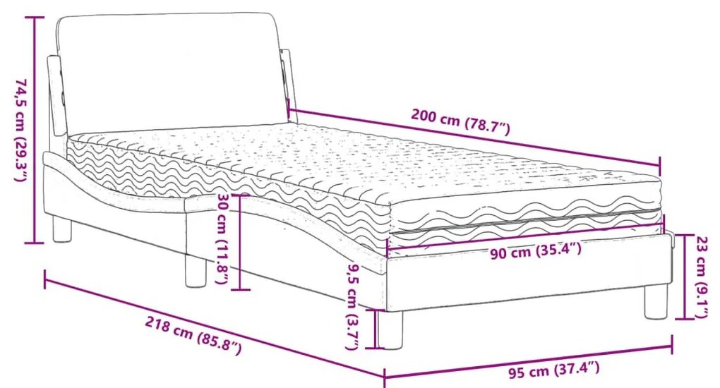 Κρεβάτι με Στρώμα Ροζ 90x200 εκ. Βελούδινο - Ροζ