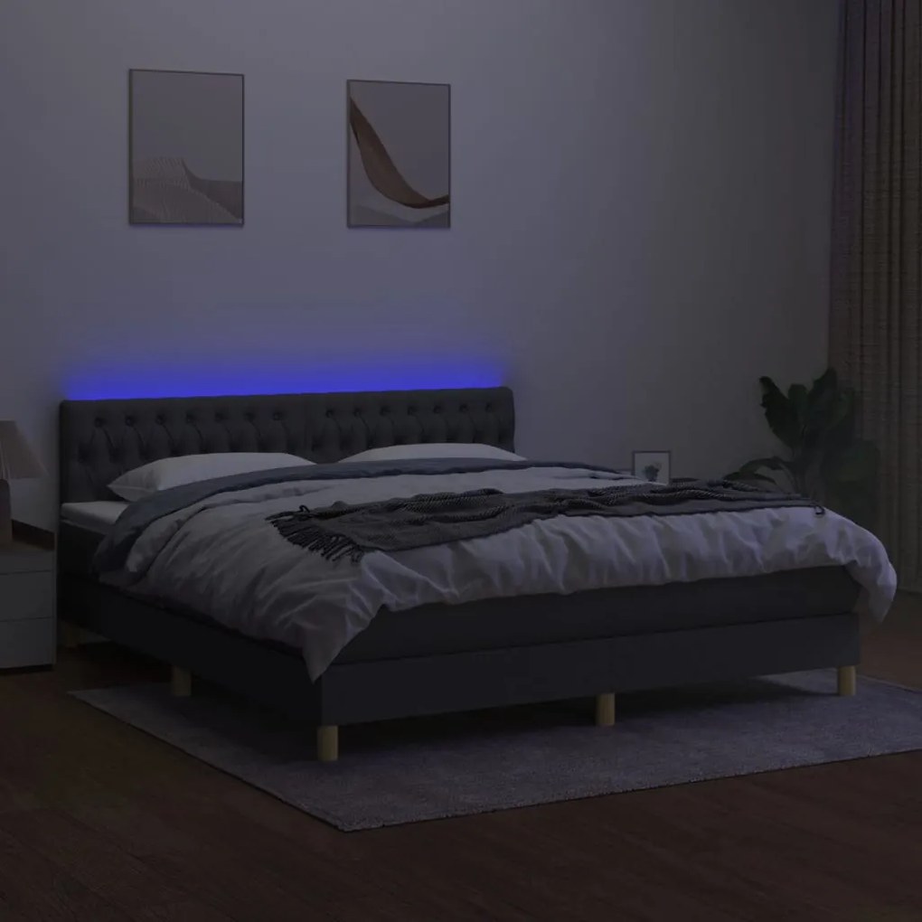 ΚΡΕΒΑΤΙ BOXSPRING ΜΕ ΣΤΡΩΜΑ &amp; LED ΣΚ.ΓΚΡΙ 160X200 ΕΚ ΥΦΑΣΜΑΤΙΝΟ 3133966