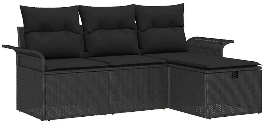 vidaXL Σετ Καναπέ Κήπου 4 pcs Μαύρο 196 x 117 x 85 εκ. Πολυ ράταν