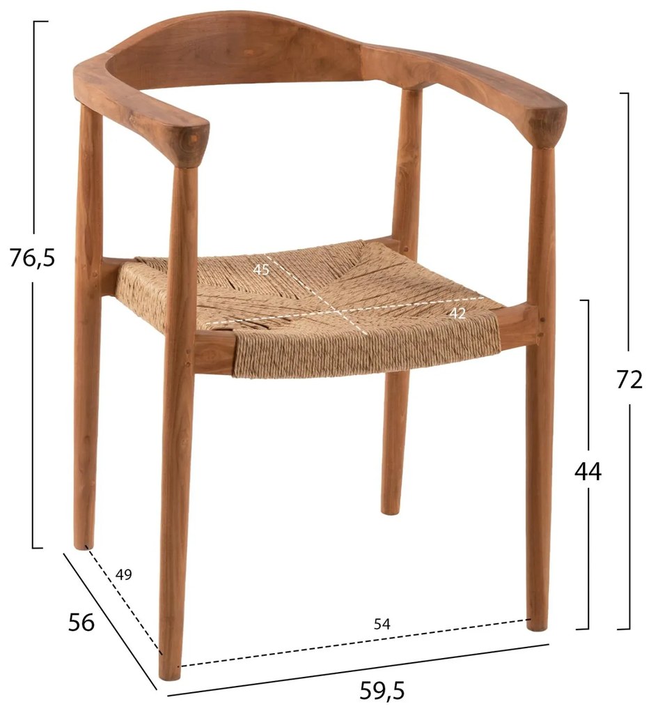 Καρέκλα-Πολυθρόνα C9389.01 από Ξύλο Teak και Συνθετικό Σχοινί 59,5x56x76,5εκ. 59.5x56x76.5 εκ.