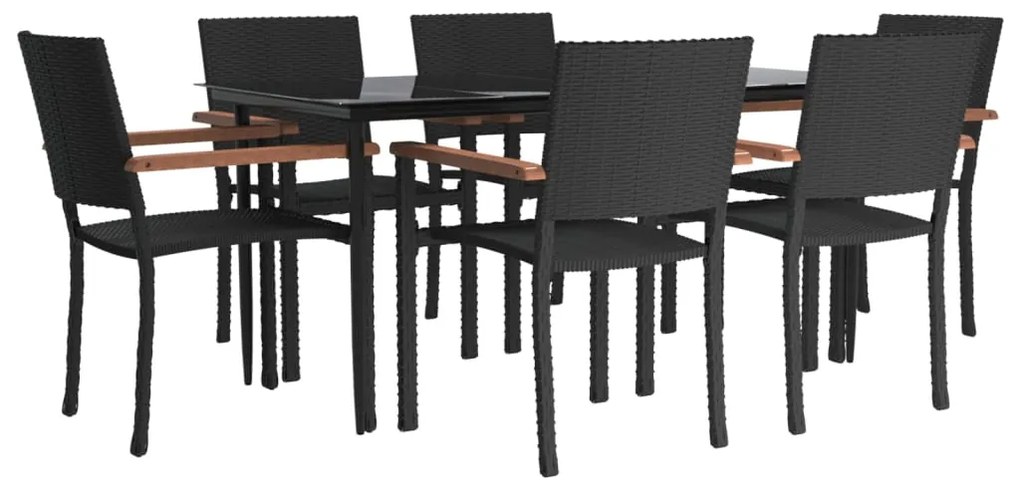 vidaXL Σετ Τραπεζαρίας Κήπου 7 Τεμαχίων Μαύρο από Συνθετικό Ρατάν