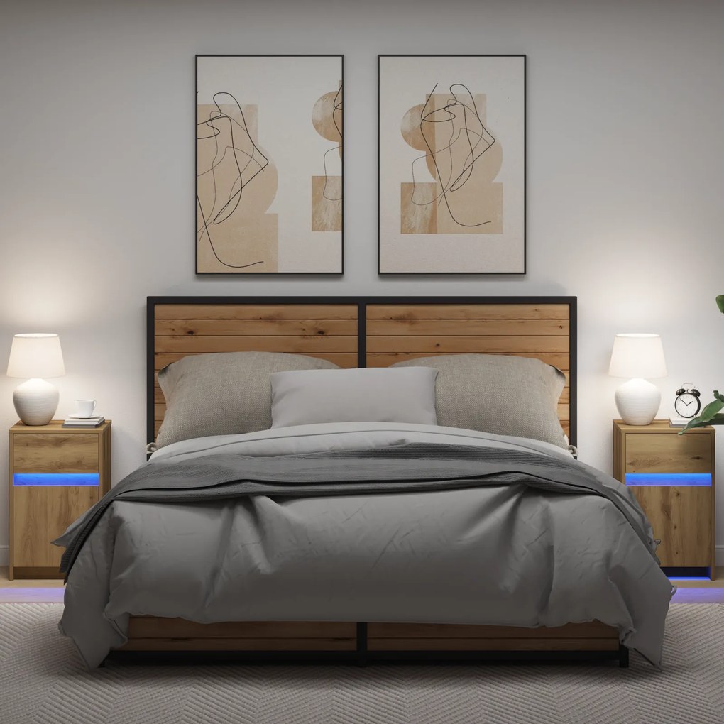 vidaXL LED Κρεβατάκι Ντουλάπα 2 pcs artisan δρυς 38 x 34 x 61 εκ.