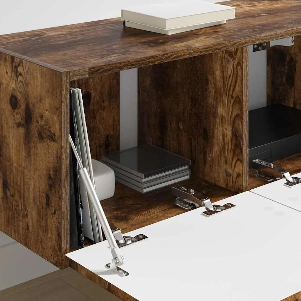 vidaXL Ντουλάπι Τηλεόρασης Τοίχου Επιτοίχιο 2 pcs Καπνιστό Δρύς