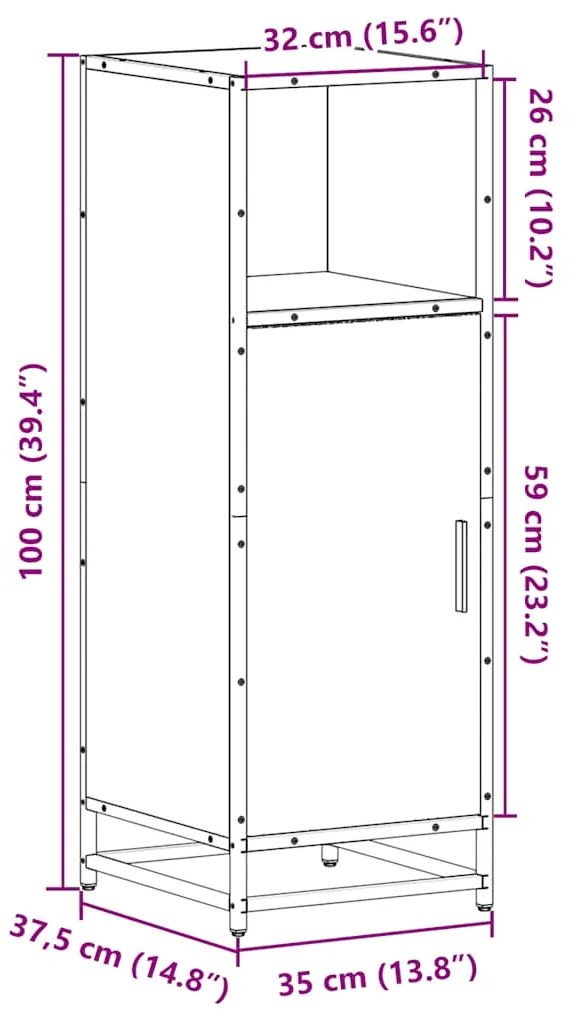 Ντουλάπι μπάνιου Μαύρο 35x37,5x100 cm Ξύλινη κατασκευή - Μαύρο