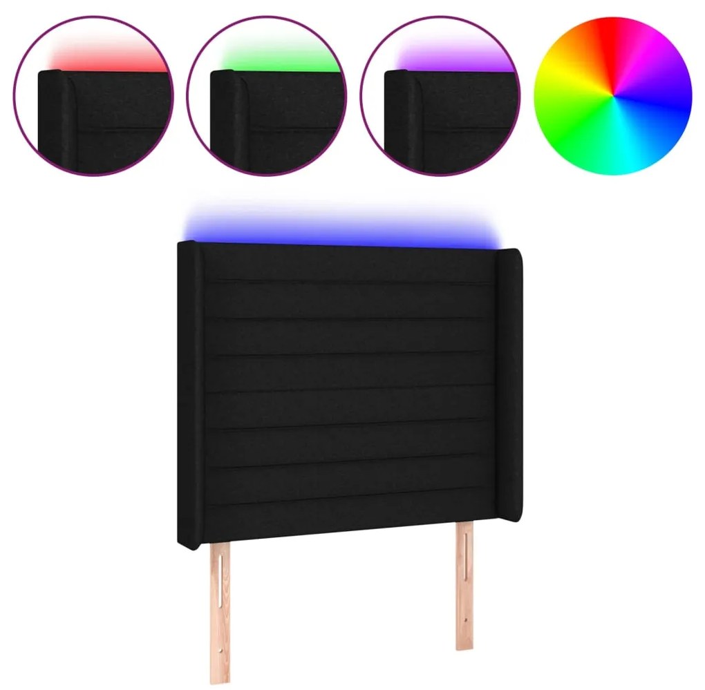 vidaXL Κεφαλάρι Κρεβατιού LED Μαύρο 103x16x118/128 εκ. Υφασμάτινο