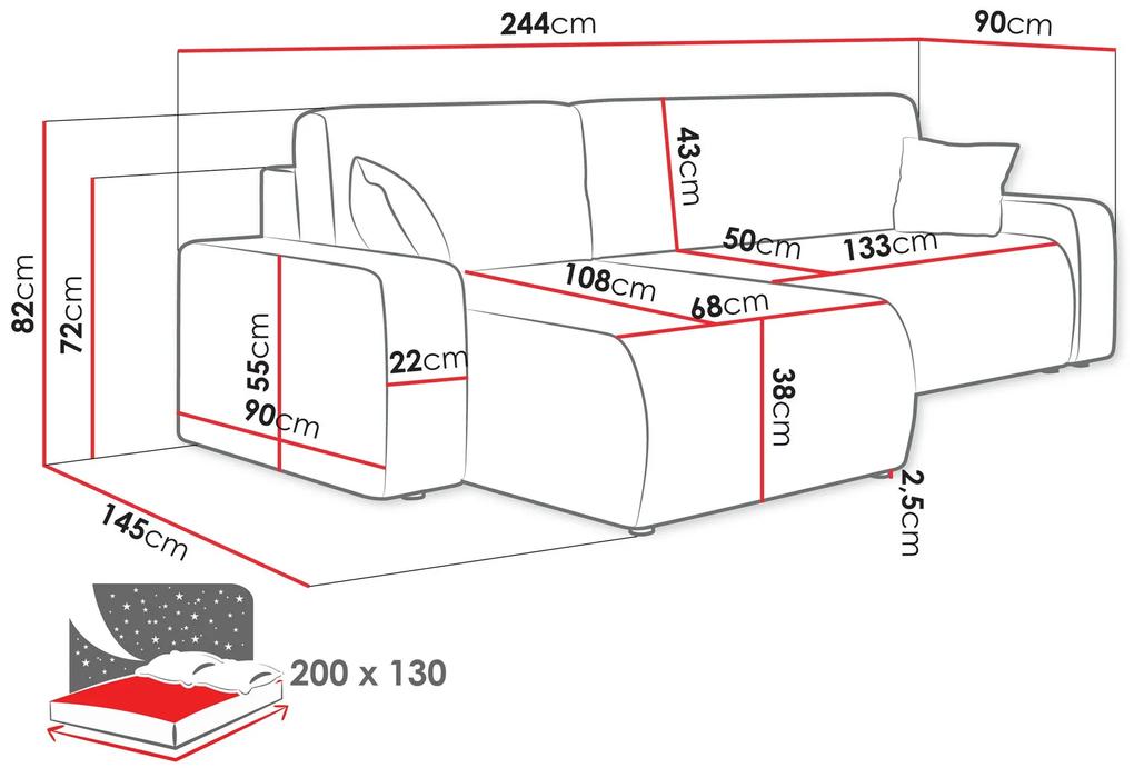 Γωνιακός Καναπές Shelton 102, Λειτουργία ύπνου, Αποθηκευτικός χώρος, 244x145x82cm, 92 kg, Πόδια: Πλαστική ύλη | Epipla1.gr