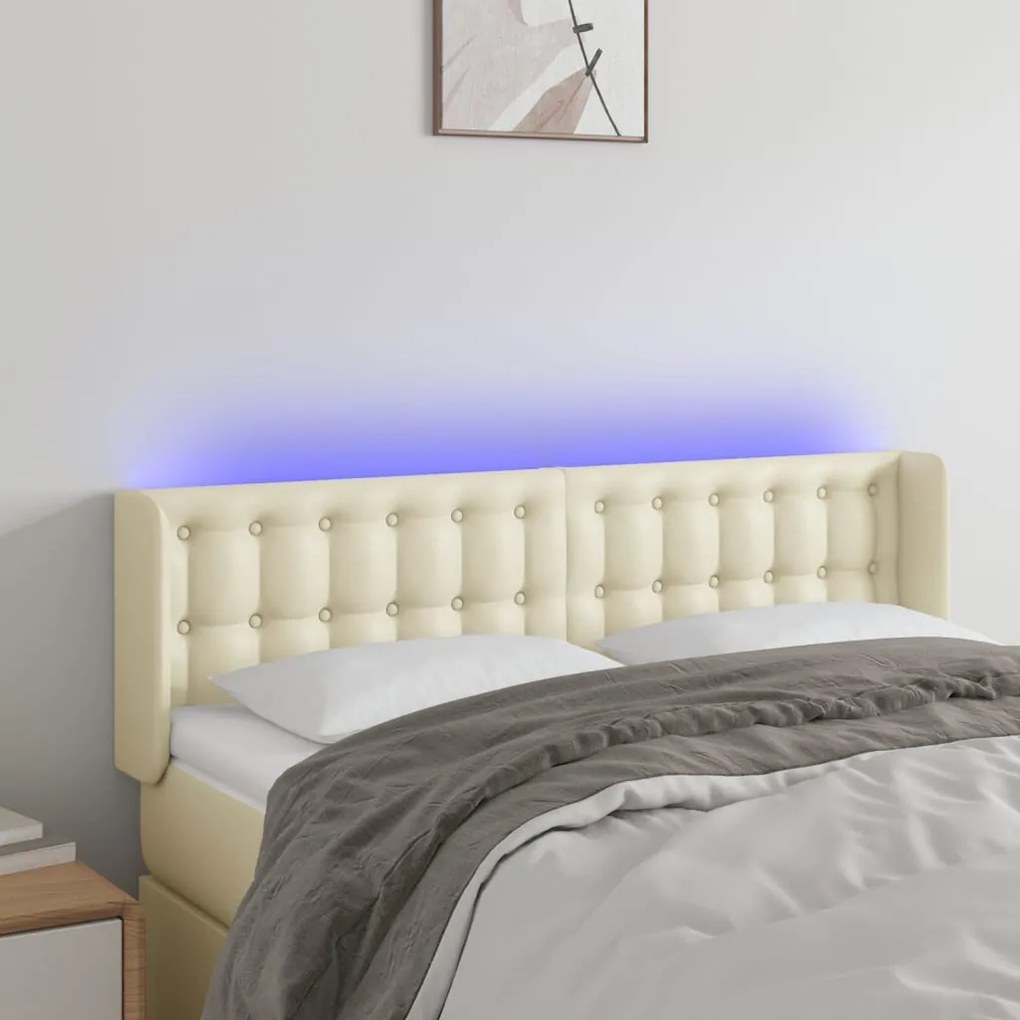 vidaXL Κεφαλάρι Κρεβατιού LED Κρεμ 147x16x78/88εκ. από Συνθετικό Δέρμα