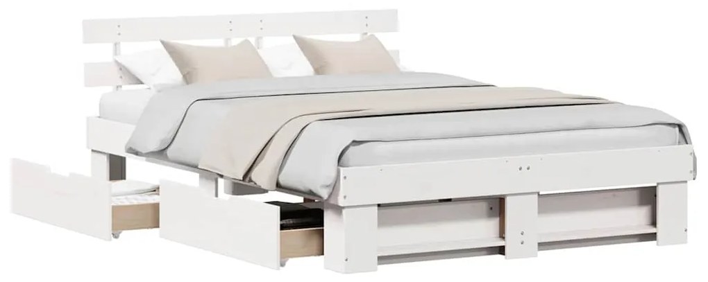 vidaXL Σκελετός Κρεβατιού Λευκό 150 x 200 cm Μασίφ ξύλο πεύκου