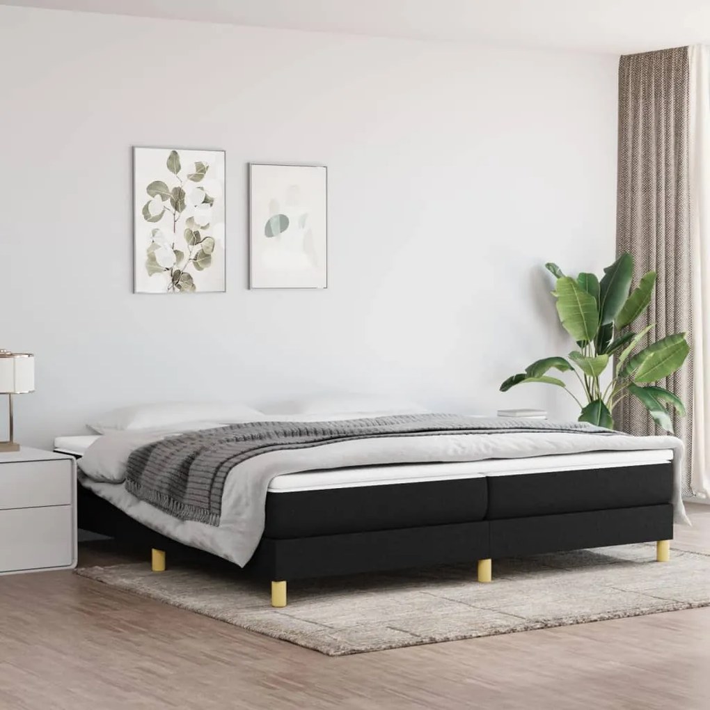 Κρεβάτι Boxspring με Στρώμα Μαύρο 200x200 εκ. Υφασμάτινο - Μαύρο