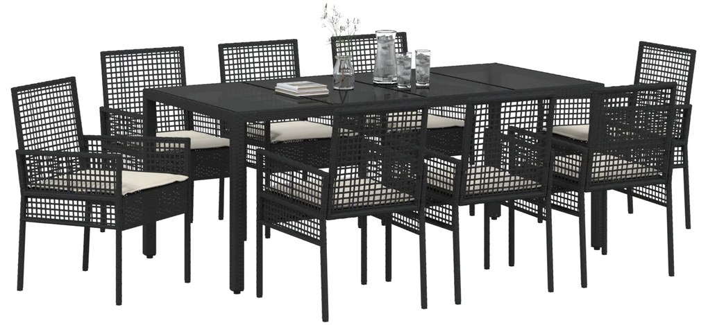 vidaXL Σέτ φαγητού για κήπο 9 pcs Μαύρο 190 x 90 x 75 cm